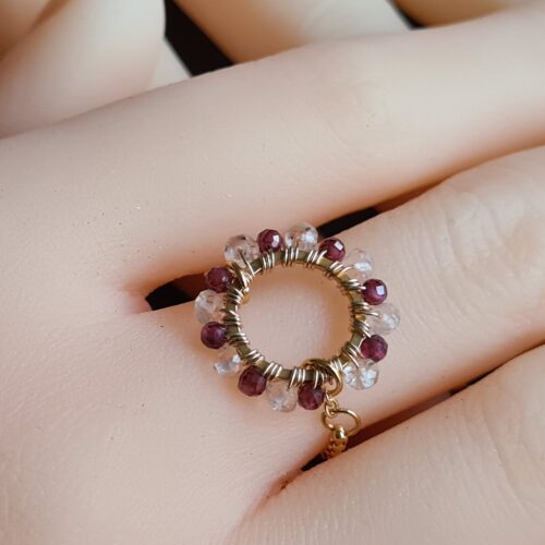 Bague ajustable "Ronde de Gemmes" Grenat et Quartz Rose Gemmissime | Bagues ajustables fait-main en pierres naturelles | Ronde de gemmes Grenat et quartz rose