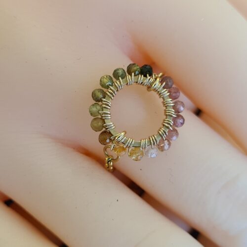 Tous nos bijoux ajustables Gemmissime | Bague Tourmaline ajustable fait- main en pierres naturelles | Ronde de gemmes Tourmaline melon d'eau
