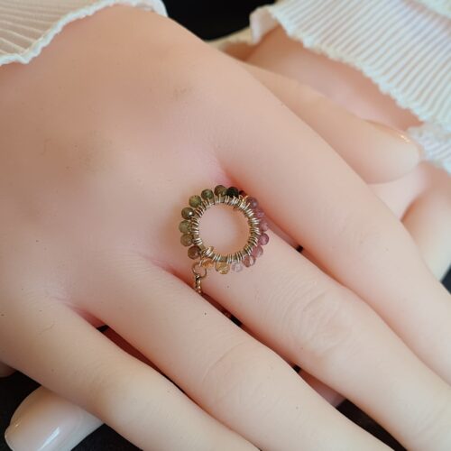 Bague ajustable "Ronde de Gemmes" Tourmaline Melon d'Eau Gemmissime | Bagues ajustables fait-main en pierres naturelles | Ronde de gemmes Tourmaline melon d'eau