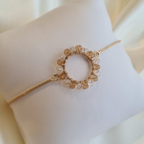 Bracelet ajustable "Ronde de Gemmes" Citrine et Cristal de roche Gemmissime | Bracelets ajustables fait-main en pierres naturelles | Ronde de gemmes Citrine et Cristal de Roche