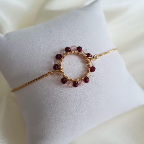 Bracelet ajustable "Ronde de Gemmes" Grenat et Quartz Rose Gemmissime | Bracelets ajustables fait-main en pierres naturelles | Ronde de gemmes Grenat et Quartz rose