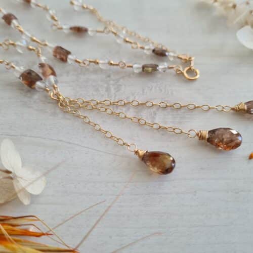 Gemmissime | Collier fait-main avec pendentif en pierres naturelles | 3 pendants Andalousite