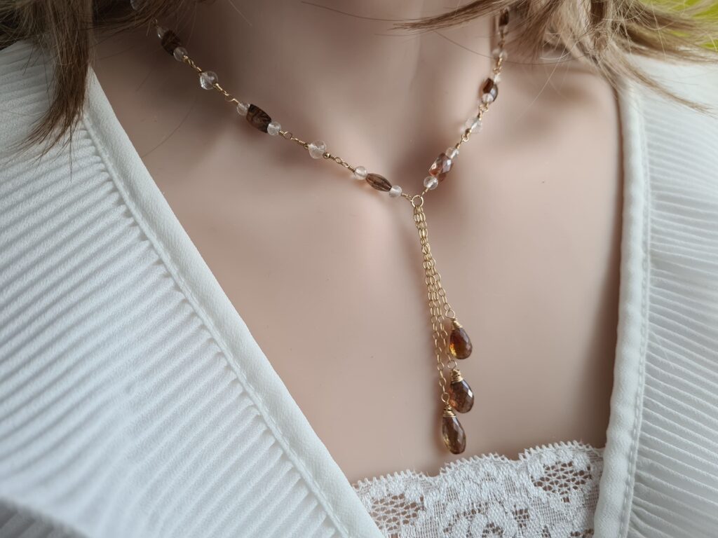 Gemmissime | Collier Pendants fait main avec pendentif en pierres naturelles | 3 pendants Andalousite