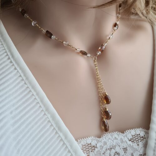 Gemmissime | Collier Pendants fait main avec pendentif en pierres naturelles | 3 pendants Andalousite