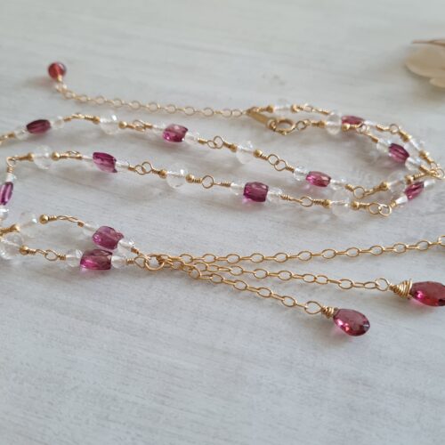 Gemmissime | Collier fait-main avec pendentif en pierres naturelles | 3 pendants Grenat