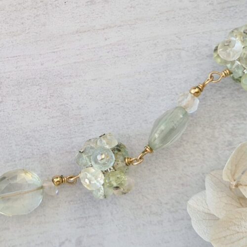 Gemmissime | Collier fait-main en pierres naturelles | Fleurs de gemmes Aigue-marine Prasiolite
