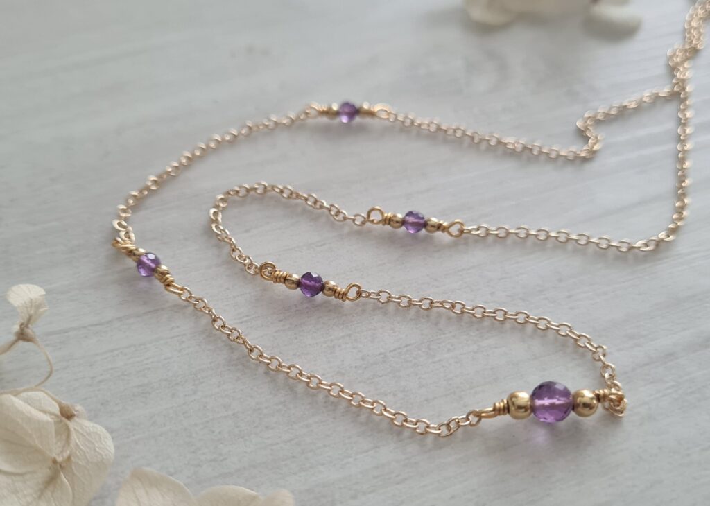 Gemmissime | Collier fait main en pierres naturelles | Améthyste Pierre de naissance février