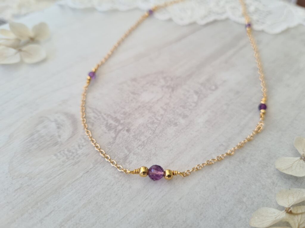 Gemmissime | Collier fait-main en pierres naturelles | Améthyste Pierre de naissance février