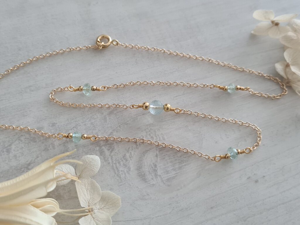 Gemmissime | Collier fait-main en pierres naturelles | Aigue-Marine Pierre de naissance mars