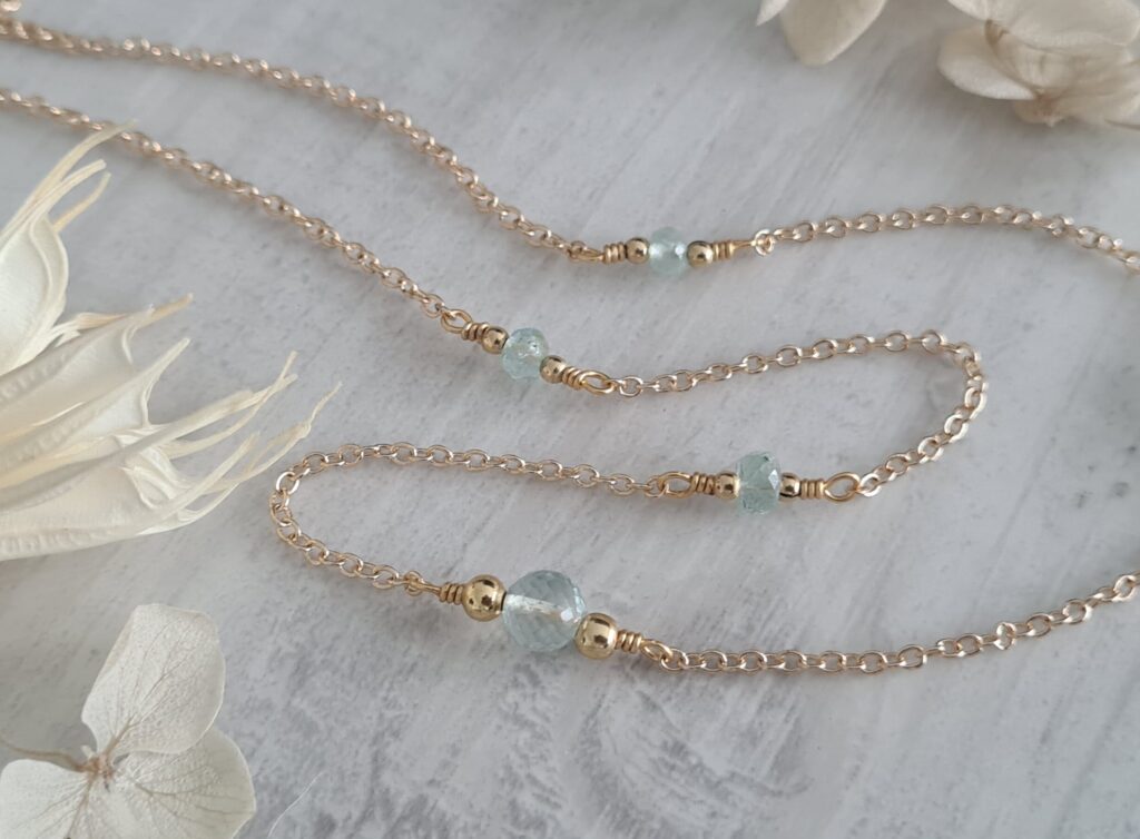 Gemmissime | Collier fait main en pierres naturelles | Aigue-Marine Pierre de naissance mars