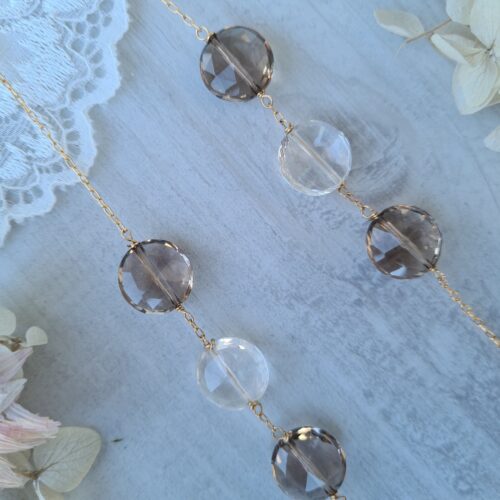 Gemmissime | Sautoir fait-main en pierres naturelles | Quartz fumé et Cristal de roche