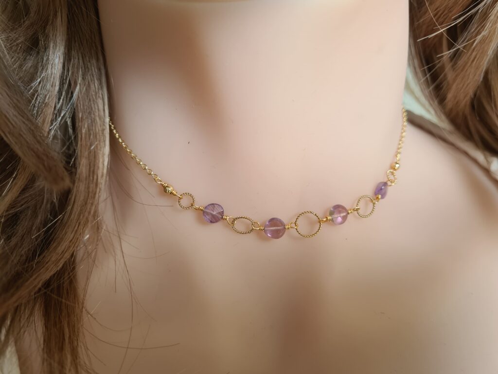 Gemmissime | Collier fait main ras de cou en pierres naturelles | Améthyste du Brésil