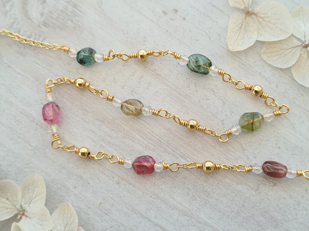 Gemmissime | Collier fait main en pierres naturelles | Tourmaline Melon d'eau