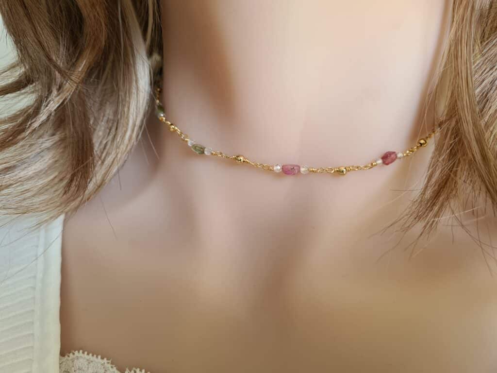 Gemmissime | Collier fait-main en pierres naturelles | Tourmaline Melon d'eau
