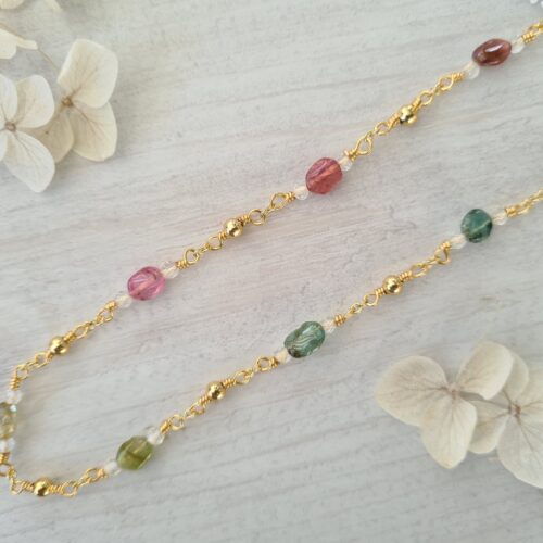 Gemmissime | Collier fait-main en pierres naturelles | Tourmaline Melon d'eau