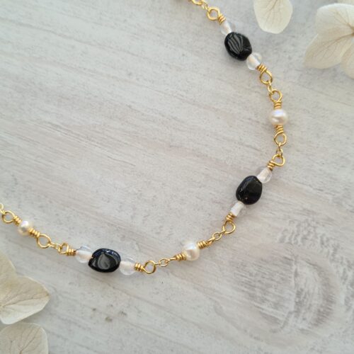 Gemmissime | Collier fait-main en pierres naturelles | Tourmaline noire Perle Cristal de roche