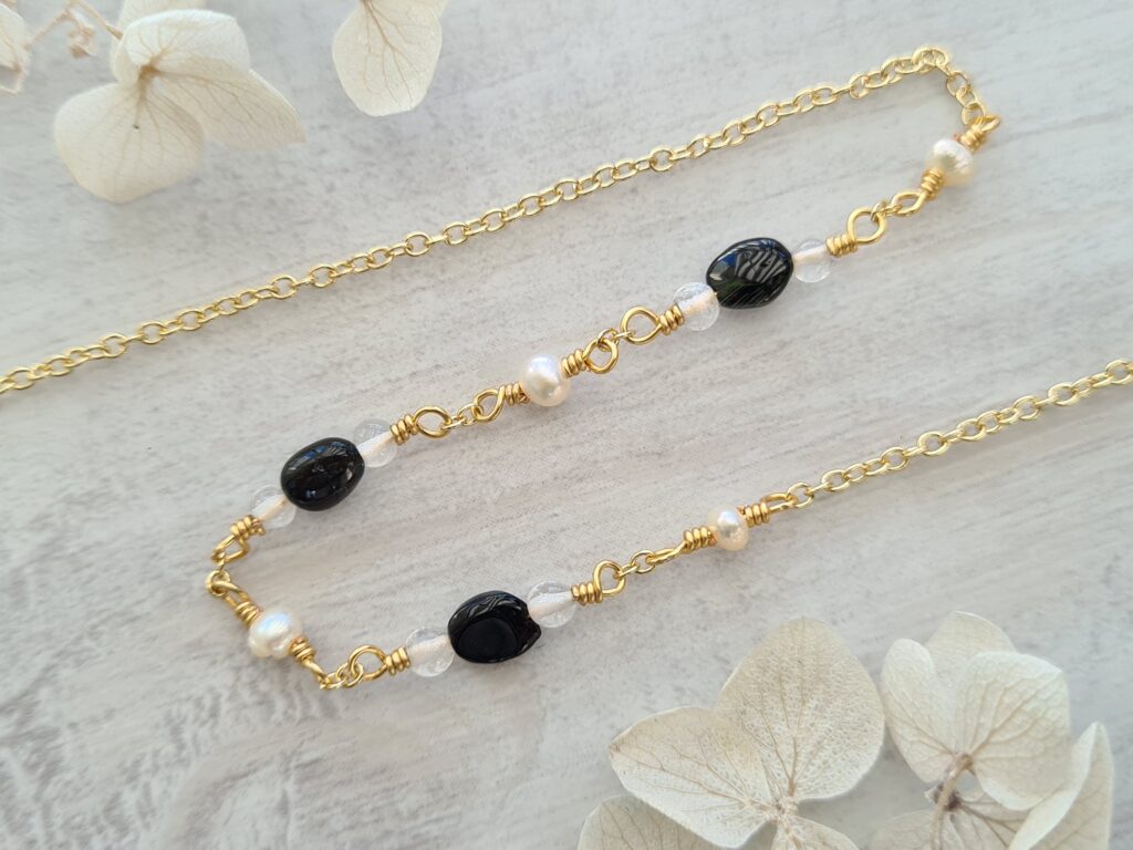Gemmissime | Collier fait-main en pierres naturelles | Tourmaline noire Perle Cristal de roche