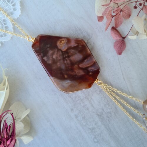 Gemmissime | Collier long fait-main avec pendentif en pierres naturelles | Agate et Pierre de lune
