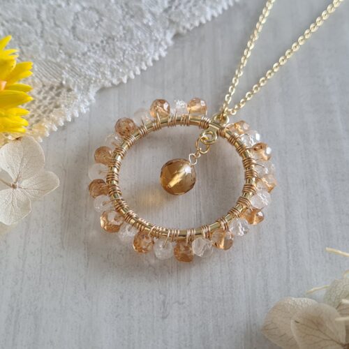 Gemmissime | Collier fait-main avec pendentif rond en pierres naturelles | Pendentif Citrine Cristal de roche