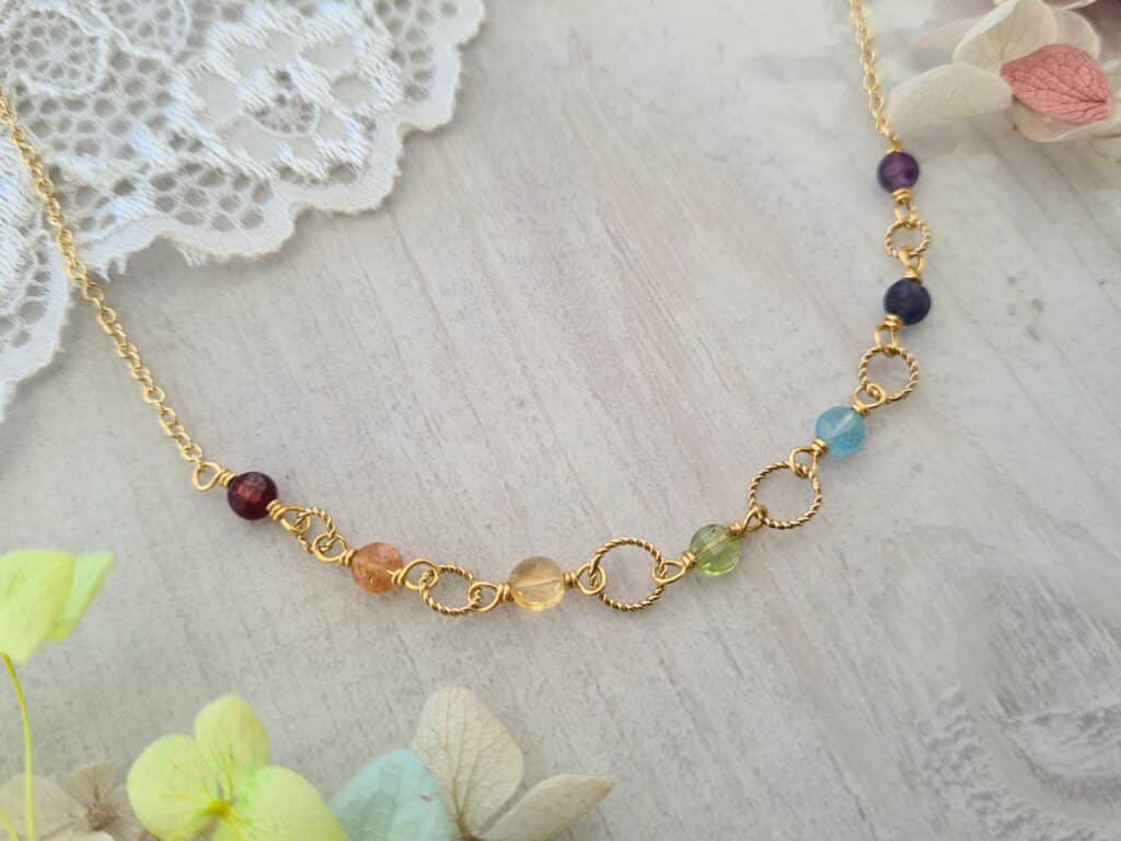 Gemmissime | Collier ras de cou fait main avec pendentif en pierres naturelles | 7 chakras