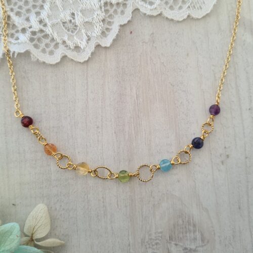 Gemmissime | Collier ras de cou fait-main avec pendentif en pierres naturelles | 7 chakras