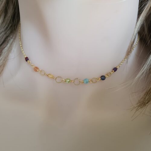 Gemmissime | Collier ras de cou fait-main avec pendentif en pierres naturelles | 7 chakras
