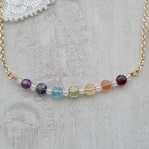 Gemmissime | Collier ras de cou fait-main avec pendentif en pierres naturelles | 7 chakras