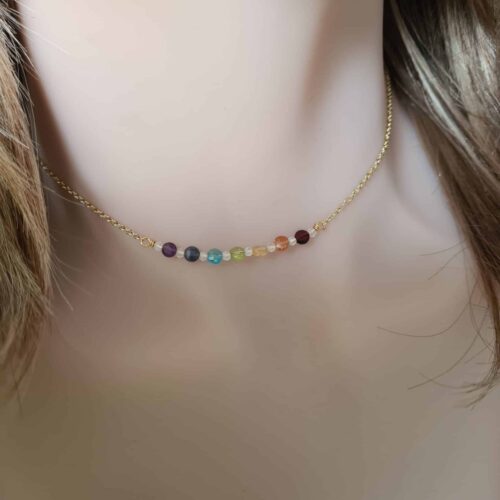 Gemmissime | Collier ras de cou fait main avec pendentif en pierres naturelles | 7 chakras