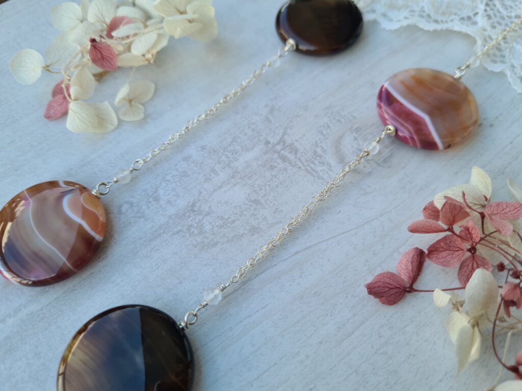 Gemmissime | Sautoir fait-main en pierres naturelles | Agate et Cristal de roche