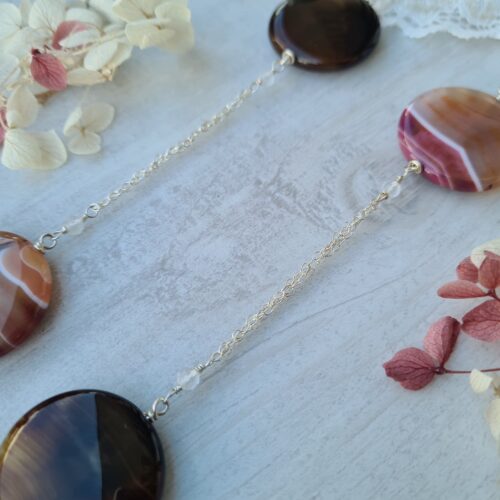 Gemmissime | Sautoir fait-main en pierres naturelles | Agate et Cristal de roche