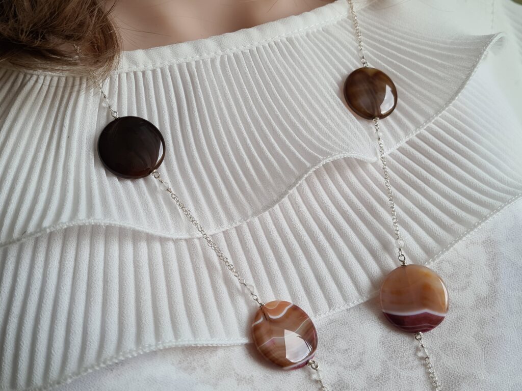 Gemmissime | Sautoir fait-main en pierres naturelles | Agate et Cristal de roche