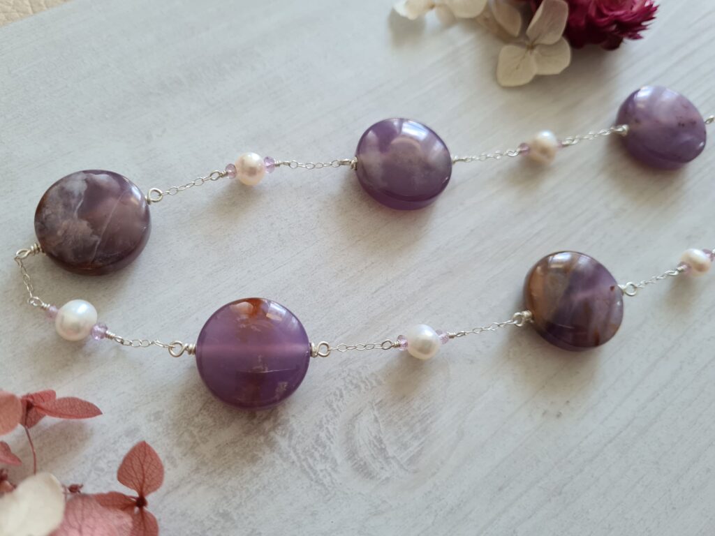 Gemmissime | Sautoir fait-main en pierres naturelles | Agate et Perles de culture