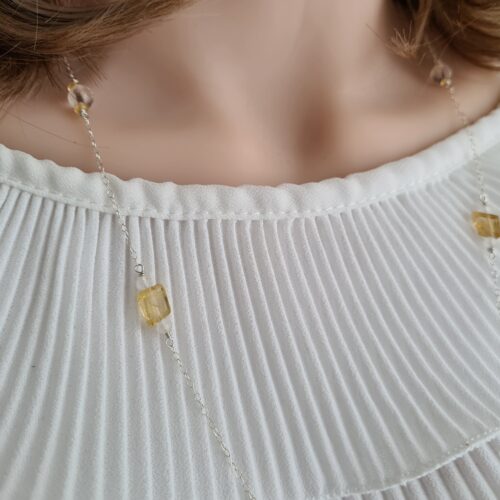 Gemmissime | Sautoir fait-main en pierres naturelles | Citrine et Cristal de roche