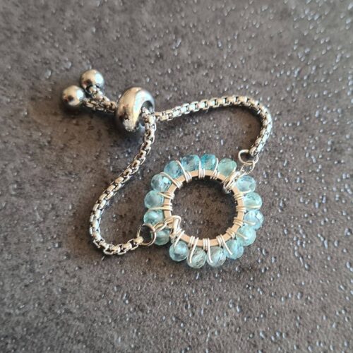 Gemmissime | Bague acier inoxydable Apatite ajustable fait main en pierres naturelles | Ronde de Gemmes | Bleu pastel