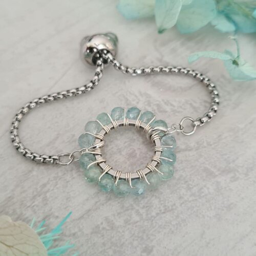 Bague ajustable rond apatite bleue acier inoxydable 7