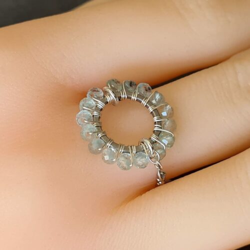 Gemmissime | Bague Labradorite ajustable fait main en pierres naturelles | Ronde de Gemmes | Gris pastel