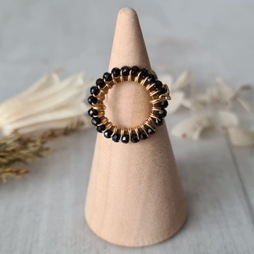 Gemmissime | Bague Noir et Or ajustable fait main en pierres naturelles | Ronde de Gemmes | Tourmaline Spinelle Noir