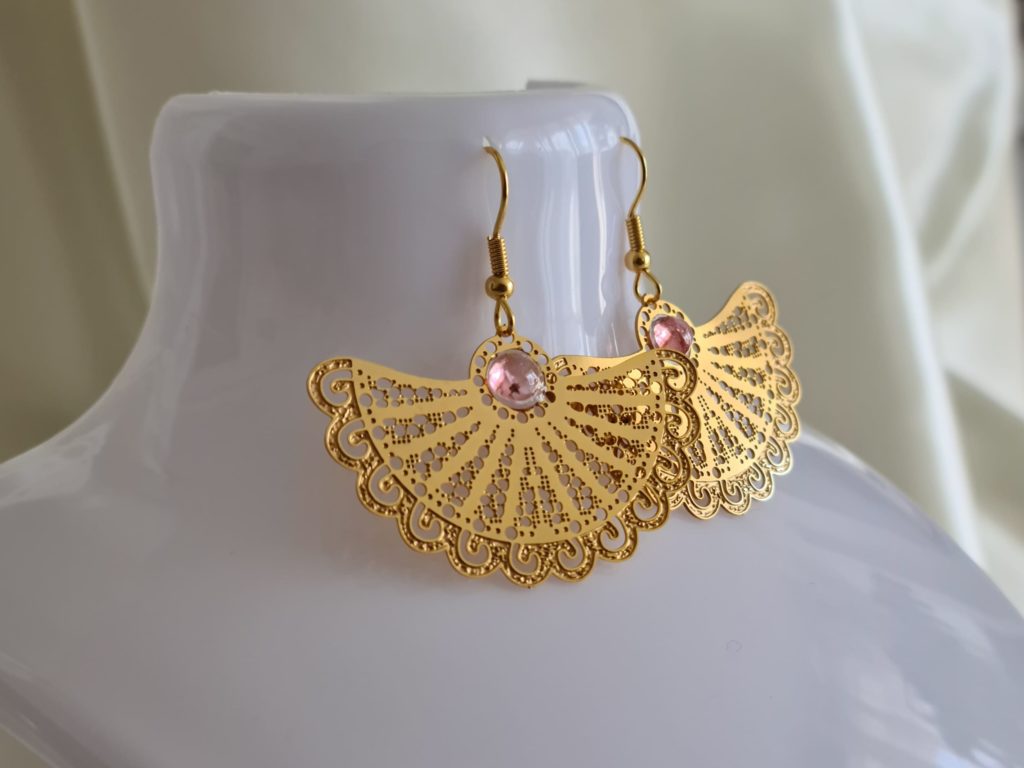 Gemmissime | Boucles Oreille Eventail Tourmaline rose en acier inoxydable