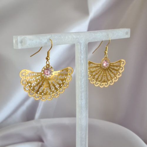 Gemmissime | Boucles Oreille Eventail Tourmaline rose en acier inoxydable