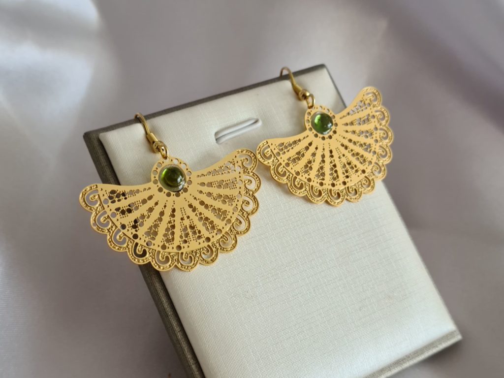 Gemmissime | Boucles Oreille Eventail Tourmaline verte en acier inoxydable