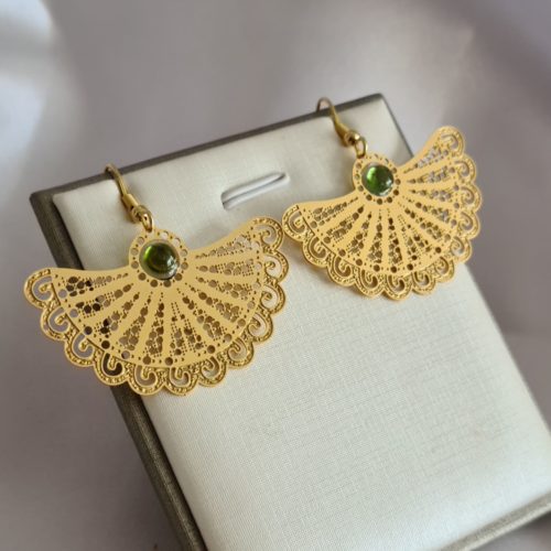 Gemmissime | Boucles Oreille Eventail Tourmaline verte en acier inoxydable