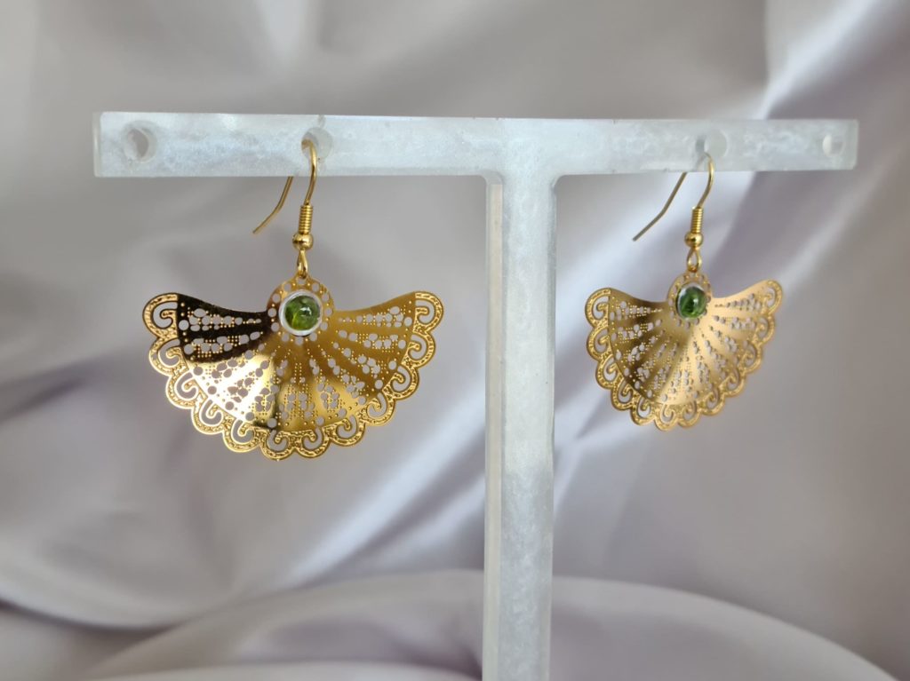 Gemmissime | Boucles Oreille Eventail Tourmaline verte en acier inoxydable