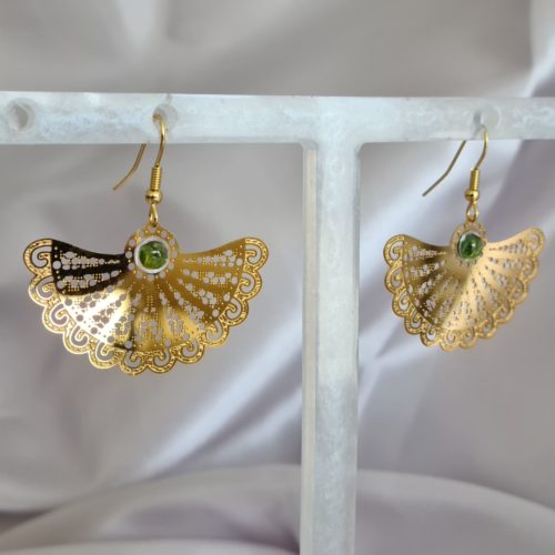 Gemmissime | Boucles Oreille Eventail Tourmaline verte en acier inoxydable