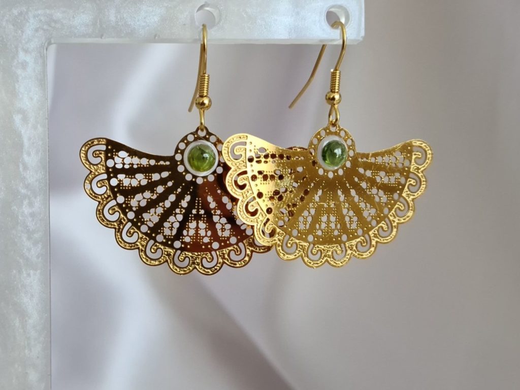 Gemmissime | Boucles Oreille Eventail Tourmaline verte en acier inoxydable