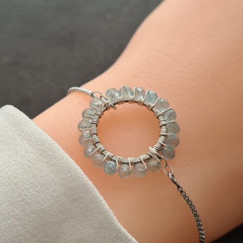 Gemmissime | Bracelet Apatite ajustable fait main en pierres naturelles | Ronde de Gemmes | Apatite Bleu pastel