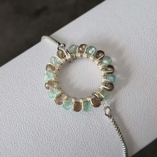 Gemmissime | Bracelet Apatite Quartz Fumé ajustable fait main en pierres naturelles | Ronde de Gemmes | Brun Bleu pastel