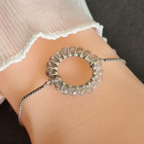 Gemmissime | Bracelet Labradorite ajustable fait main en pierres naturelles | Ronde de Gemmes | Gris pastel