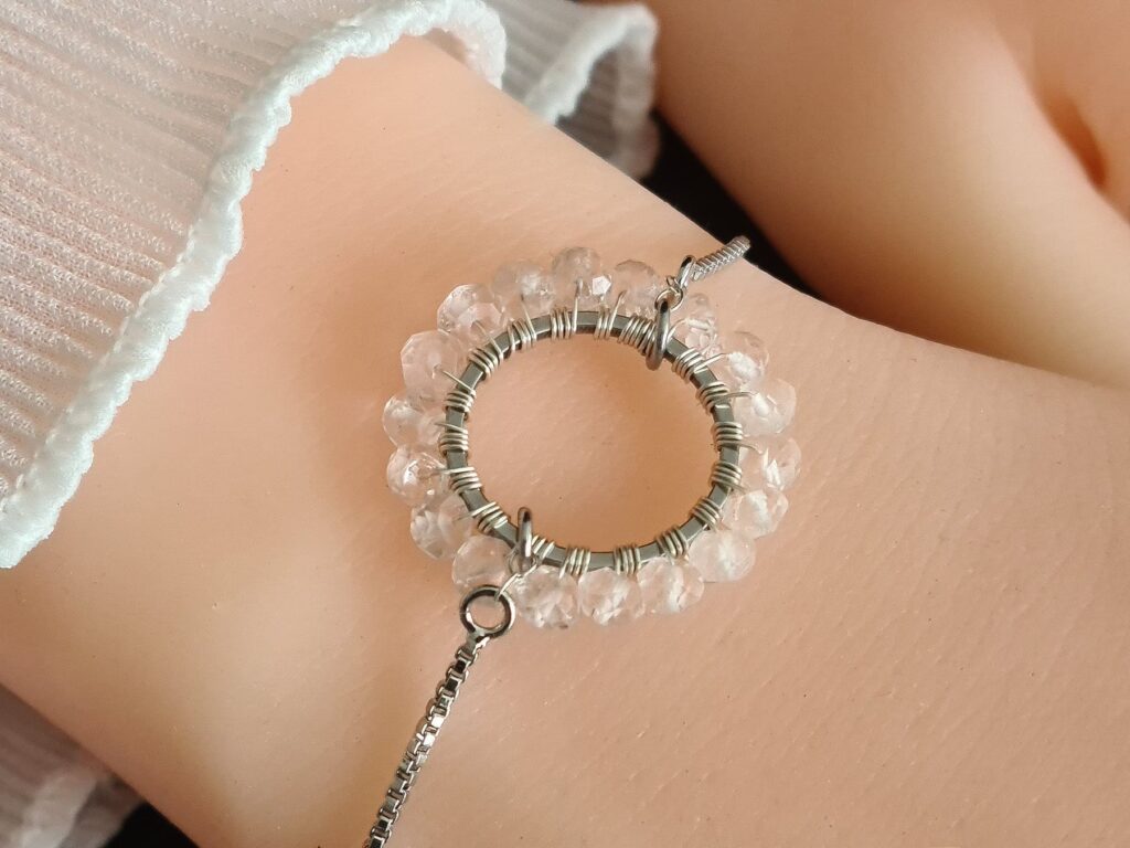 Gemmissime | Bracelet Quartz Rose ajustable fait main en pierres naturelles | Ronde de Gemmes | Quartz rose pastel