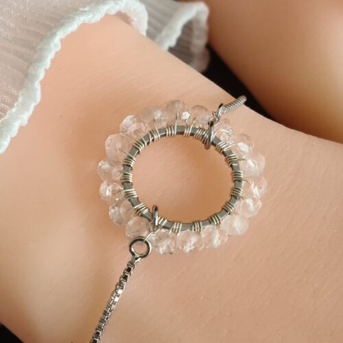 Gemmissime | Bracelet Quartz Rose ajustable fait main en pierres naturelles | Ronde de Gemmes | Quartz rose pastel
