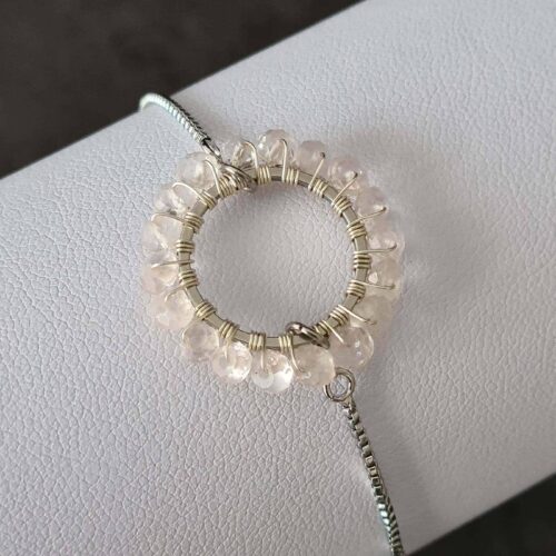 Gemmissime | Bracelet Quartz Rose ajustable fait main en pierres naturelles | Ronde de Gemmes | Quartz rose pastel